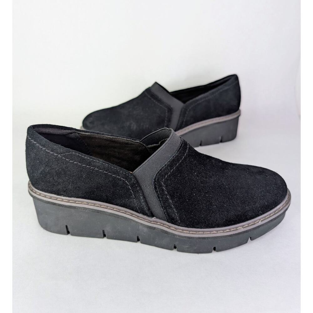 Clarks Airabell Mid Wedge Black Suede Comfort Casual Slip-on Loafer Size 10M